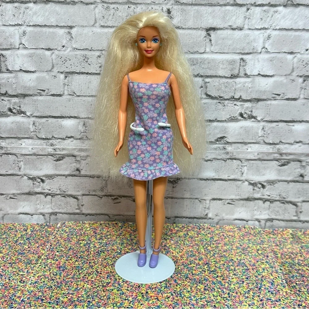 Barbie Doll 1995 Foam N Color Long Blonde Hair Bangs Earrings Shoes Restyled